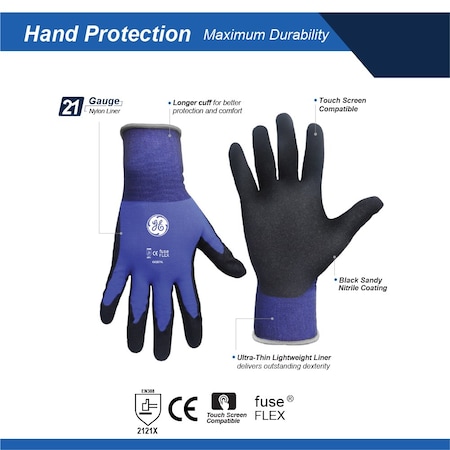 Ge Coated Gloves, Sandy Nitrile, Blue/Black, XL 1 PR GG271XLC